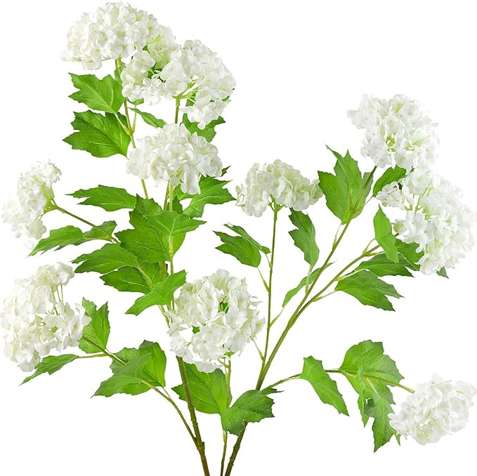 FiveSeasonStuff Summer White Snowball Viburnum Long Stem Real Touch Artificial Flowers 2 Stems | Amazon (US)