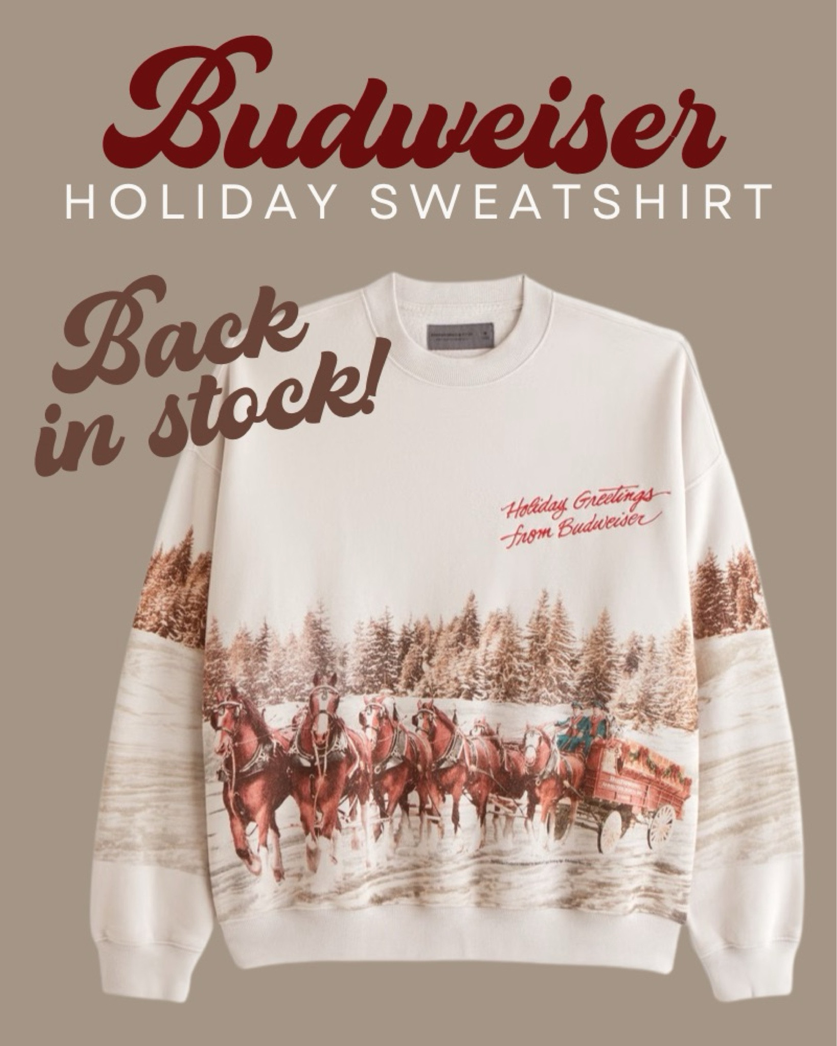MY MOST FAVORITE HOLIDAY SWEATSHIRT OF ALL! The Budweiser Clydesdales from Abercrombie!! 🐎🍻 

#LTKHoliday #LTKSeasonal