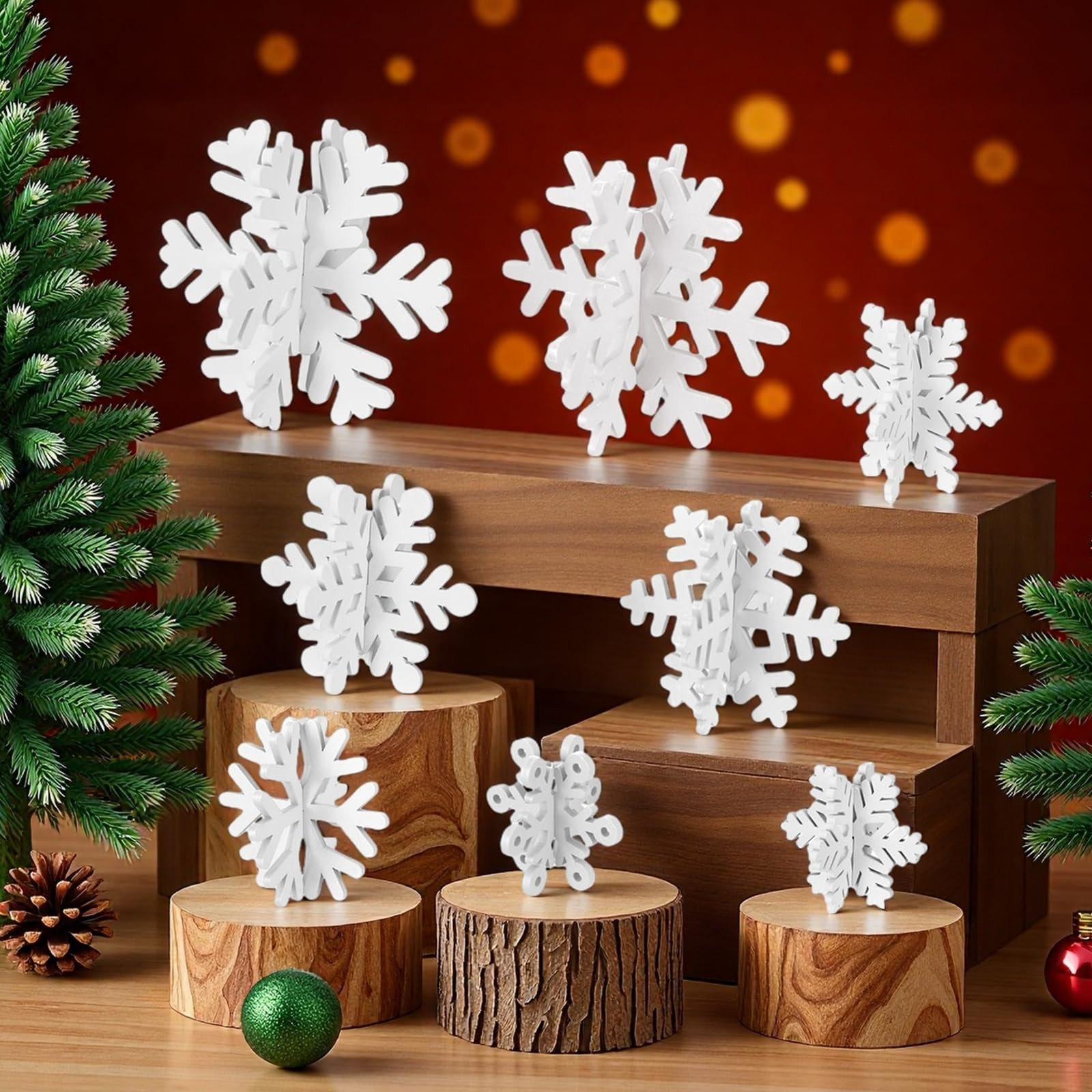 16 Pcs Wooden Snowflake Christmas Table Decorations White Winter 3D Snowflake Decor Centerpiece f... | Amazon (US)