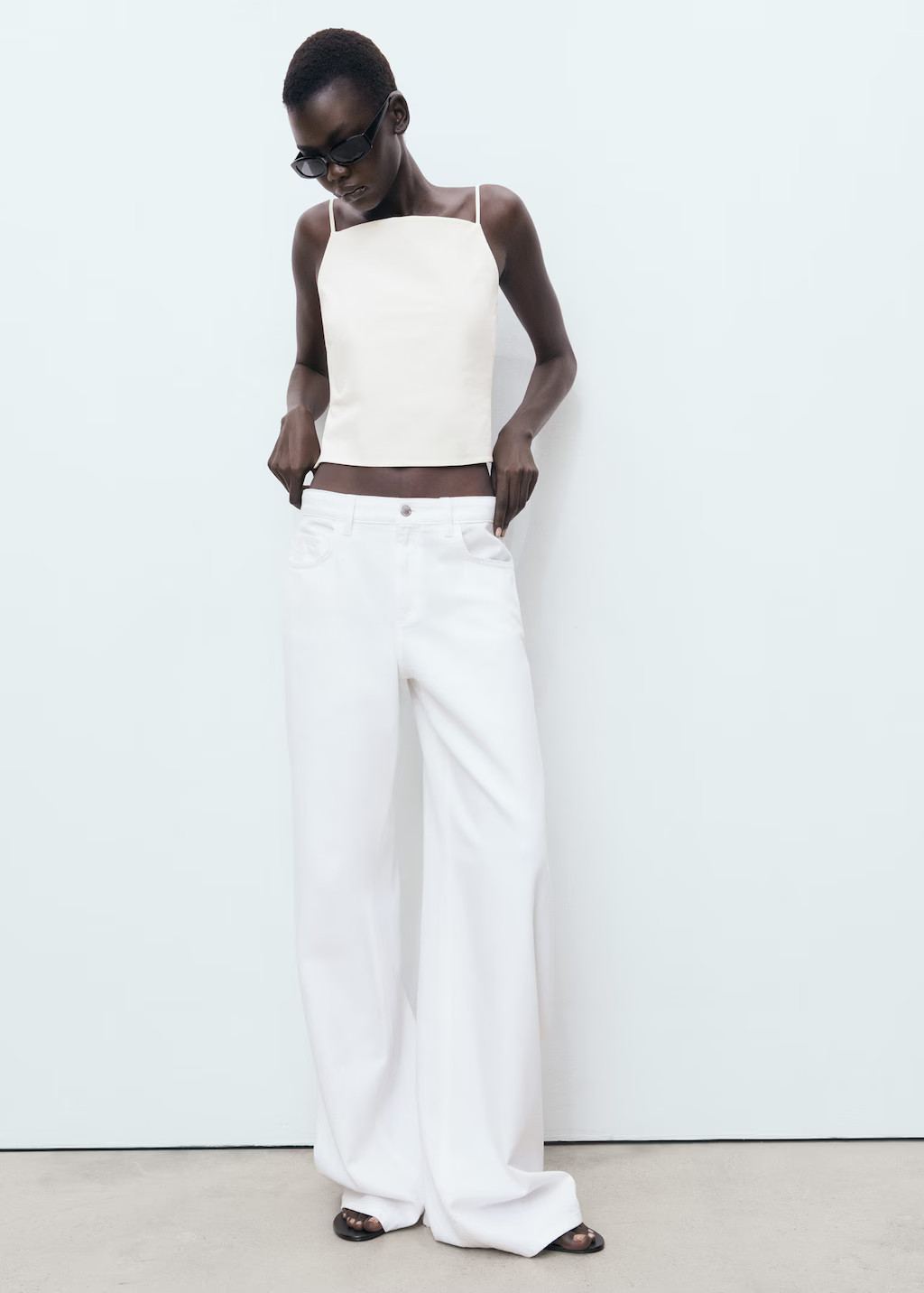 Low-rise wide leg jeans white - Woman - 10 - MANGO | Mango (US/MX/AU)