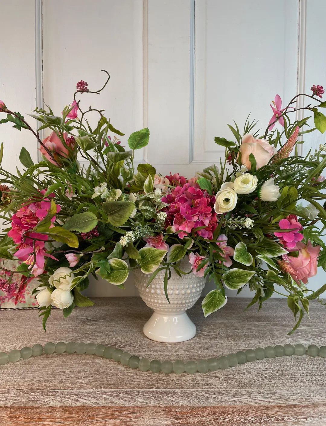 Handmade Spring Floral Arrangement: Faux Hydrangea, Rose Centerpiece - Etsy | Etsy (US)