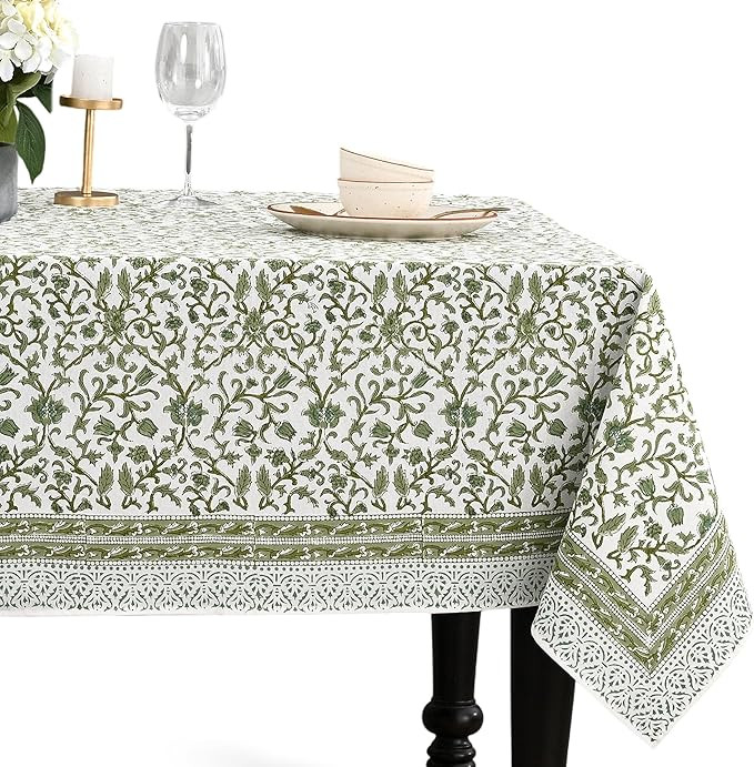 CPC Meadow Vine Tablecloth 100% Cotton 70x118 Inch Indian Block Print Rectangle Table Cover, Tabl... | Amazon (US)