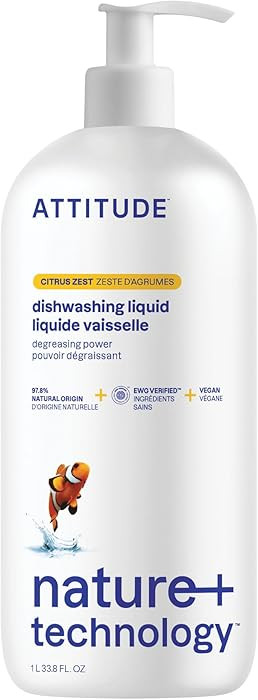 ATTITUDE Dish Soap, EWG Verified, Plant-Based & Vegan Dishwashing Liquid, Naturally Derived, Citr... | Amazon (US)