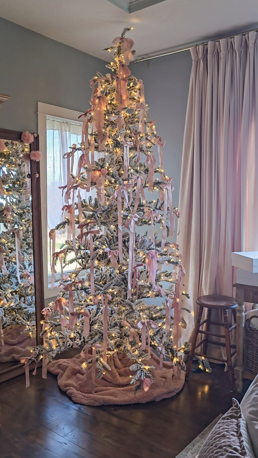 Bedroom tree- flocked with ribbons 

#LTKHoliday #LTKSeasonal #LTKHome