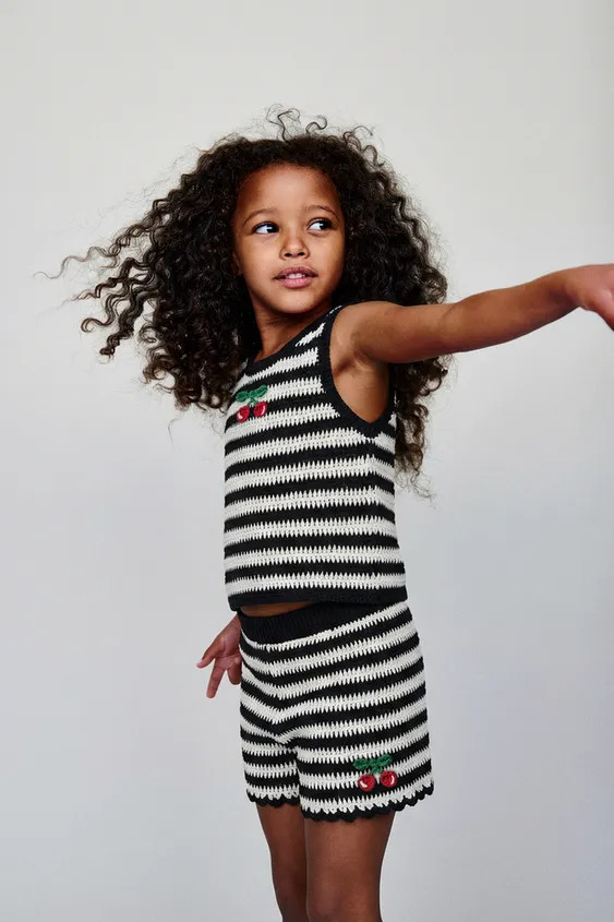 CHERRY EMBROIDERED STRIPED CROCHET KNIT TOP | Zara US