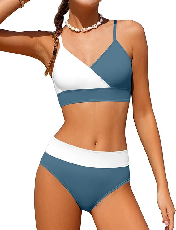 Girls Swimsuit V Neck Bikini Set Color Block with Cover Up 3Pcs Bathing Suits | Amazon (US)