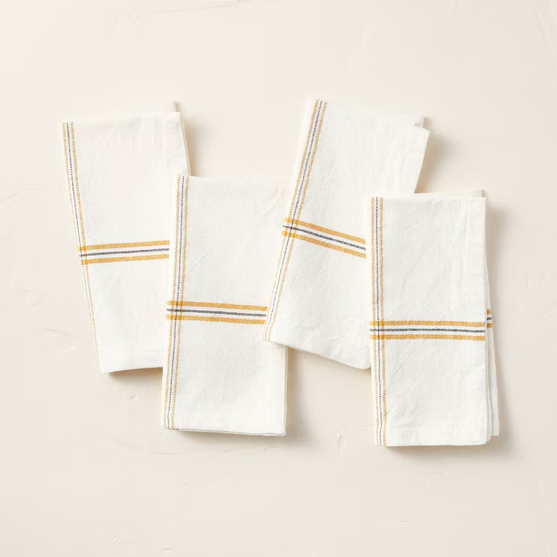 4pk Engineered Stripe Cloth Napkin Set Gold/Gray/Cream - Hearth & Hand™ with Magnolia | Target