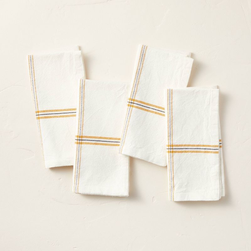 4pk Engineered Stripe Cloth Napkin Set Gold/Gray/Cream - Hearth & Hand™ with Magnolia | Target