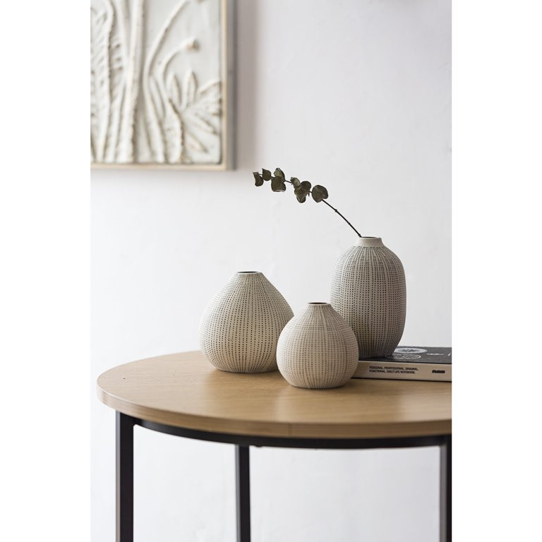 Creative Co-Op Round Stoneware Vases with Polka Dot Finish, White and Black, Set of 3 | Walmart (US)