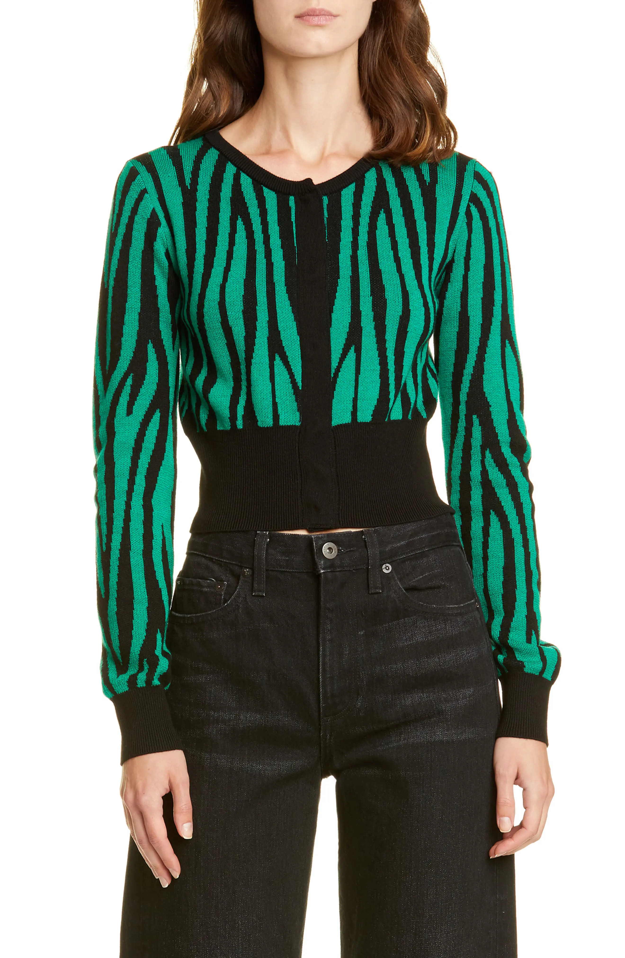 Women's Victor Glemaud Tiger Stripe Crop Wool Cardigan | Nordstrom