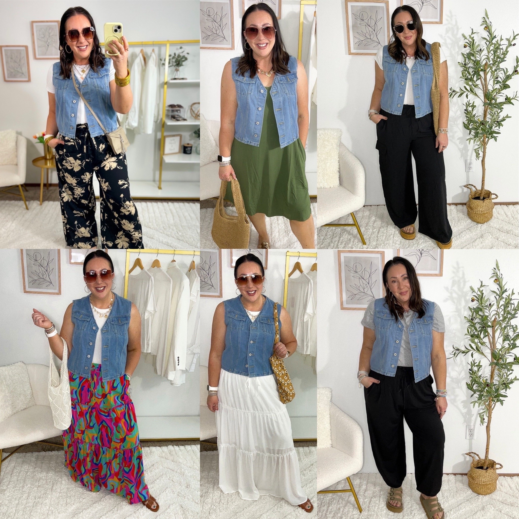 Denim vest outfit inspo! XL vest. XL maxi skirts. Large sleeveless dress. Linked updated version. XL wide leg cargo pants. Large baggy joggers. XL tees. Linked similar floral pants.

#LTKMidsize #LTKSeasonal #LTKOver40