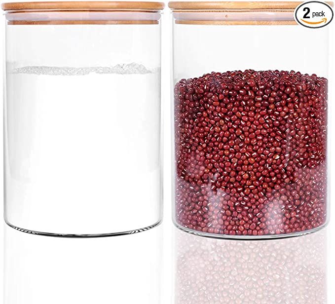 Set of 2 Large Glass Food Storage jar, 100 FL OZ (3000ml) Glass Flour Canister with Airtight Bamb... | Amazon (US)