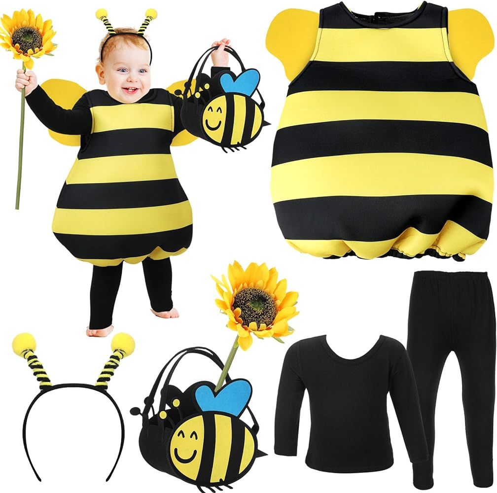 Vabean Bumblebee Costume Long Clothes Pants Bee Antenna Headband Basket Sunflower Cosplay for Tod... | Amazon (US)