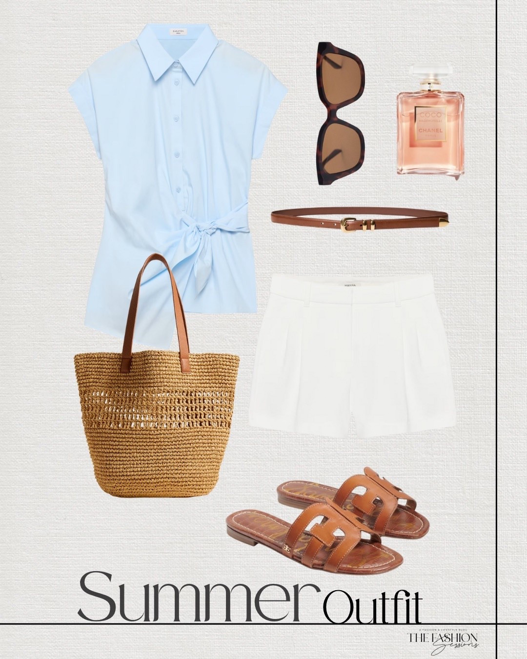Summer Outfit | Blue Wrap Shirt | White Linen Pants | Woven Tote Bag | Coco Chanel | 

#LTKSeasonal #LTKStyleTip #LTKShoeCrush