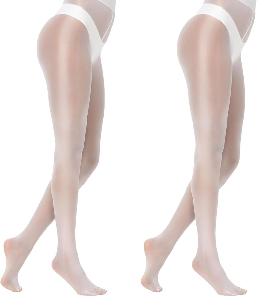 MANZI 2 Pairs Women's Shiny Sheer Tights High Waist Silk Comfort Stockings Oil Shimmery Nylons Pa... | Amazon (US)
