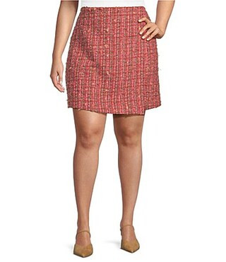 Skies Are Blue Plus Size Coordinating Tweed Faux-Wrap High Rise Mini Skirt - 1X | Dillard's