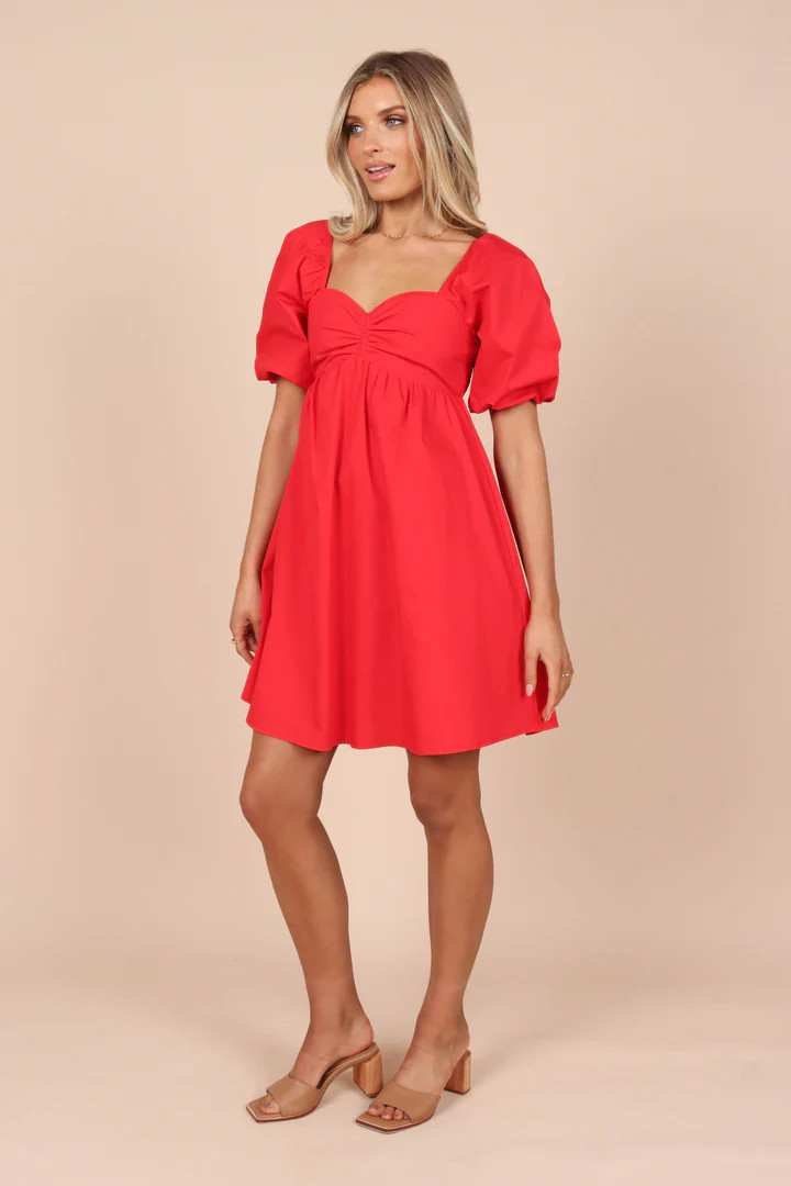 Lionel Puff Sleeve Midi Dress - Red | Petal & Pup (US)