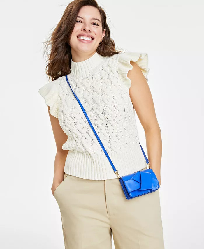 On 34th Women's Flutter-Sleeve Cable-Knit Sweater, Created for Macy's - Macy's | Macy's