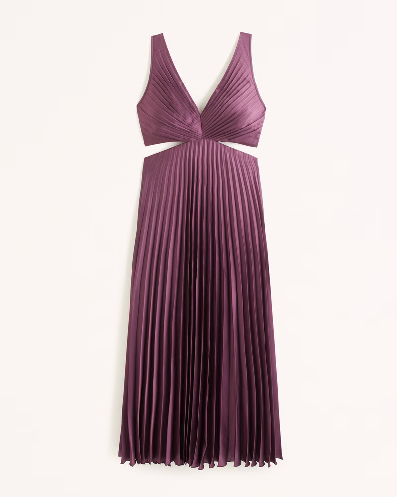 Satin Pleated Cutout Maxi Dress | Abercrombie & Fitch (US)
