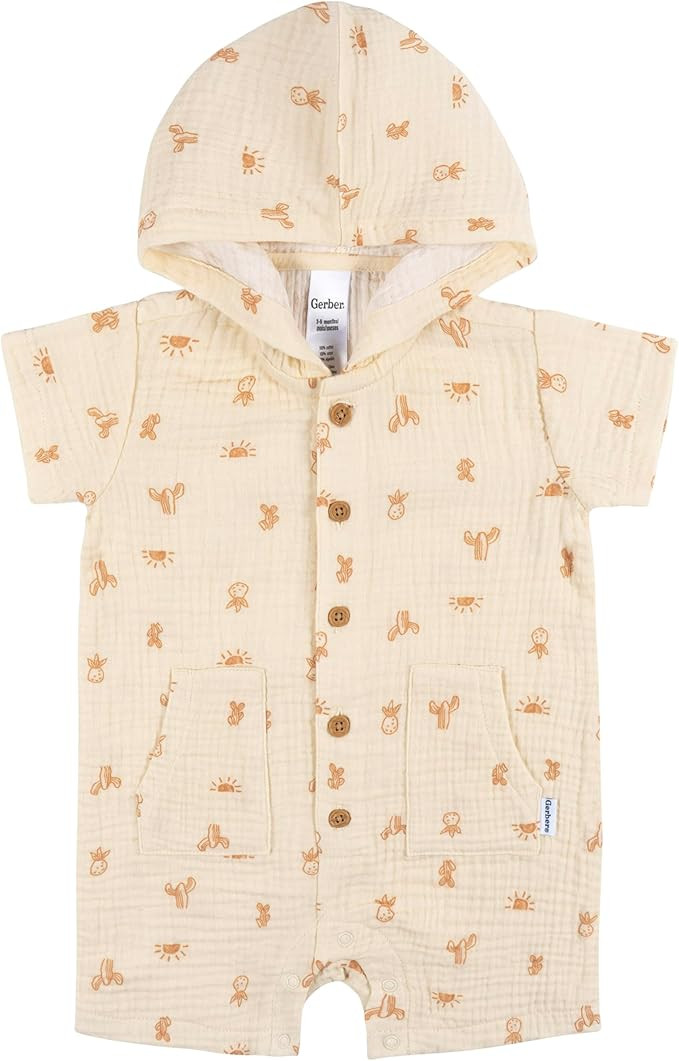 Gerber baby-boys Hooded Cotton Romper | Amazon (US)