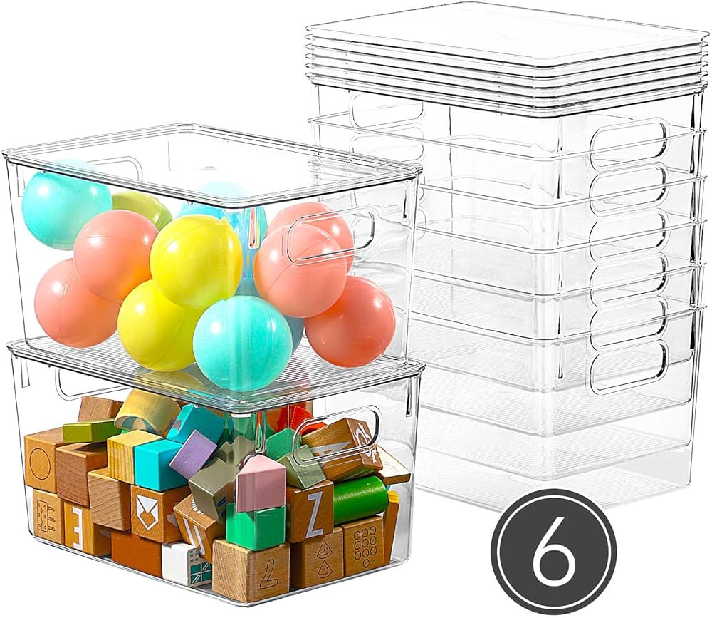 6 Pack Clear Storage Bins with Lids, 7 Quart Stackable Storage Boxes for Storage and Organization... | Amazon (US)