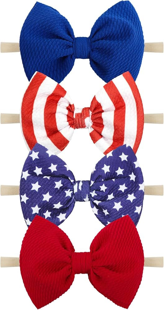 YanJie 4th of July Flag Baby Nylon Headbands Bows Red Blue White Star Spangled Hairbands Bows Hai... | Amazon (US)