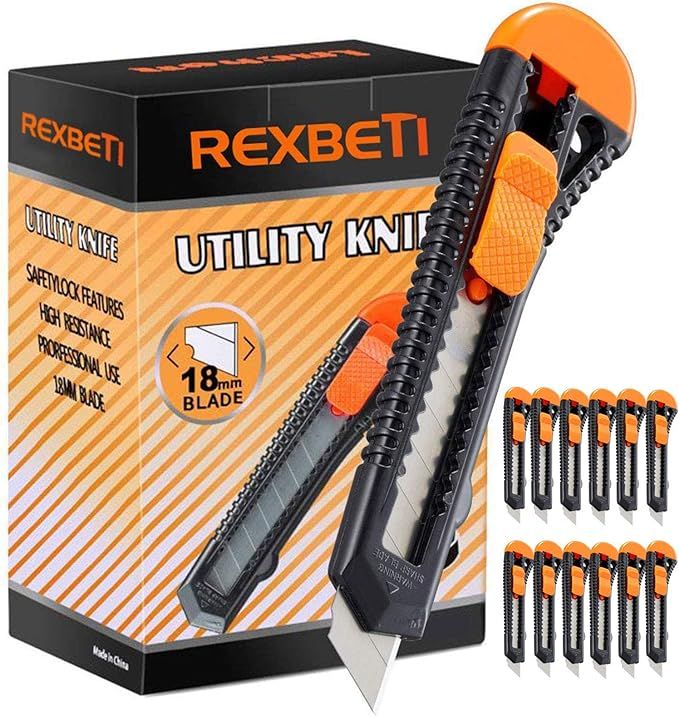REXBETI 12-Pack Utility Knife, Retractable Box Cutter for Cartons, Cardboard and Boxes, 18mm Wide... | Amazon (US)