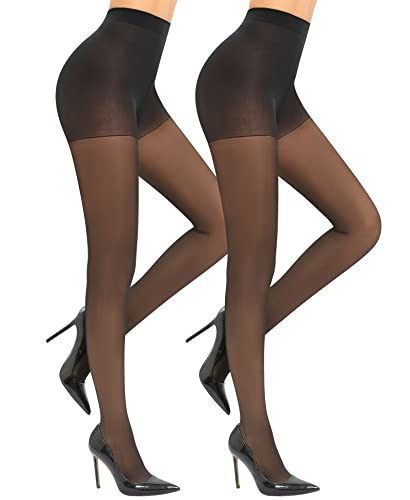 DOCUMO Sheer Black Tights for Women Nude Tights Tummy Control Womens Tights for Dresses Control Top Pantyhose Skin Colored Tights 20D Ultra Sheer Tights (Sheer Black 2 Pairs, X-Small) | Amazon (US)