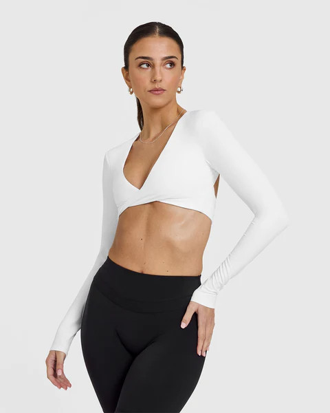 Unified Twist Front Long Sleeve Crop Top 
 White | Oner Active (UK / US)