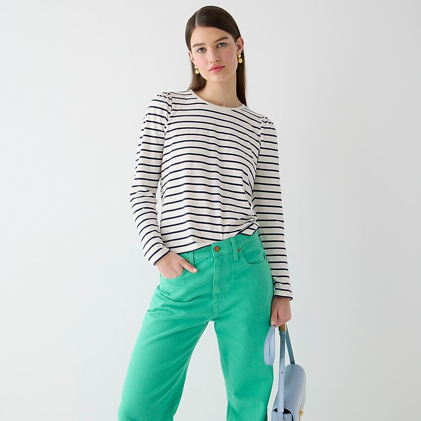 Puff-sleeve crewneck T-shirt in stripe | J. Crew US