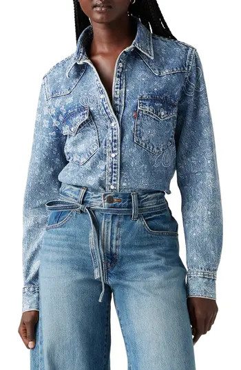 Levi's® The Ultimate Western Denim Shirt in Emme Patchwork Bandana Indigo at Nordstrom Rack, Size Large | Nordstrom Rack