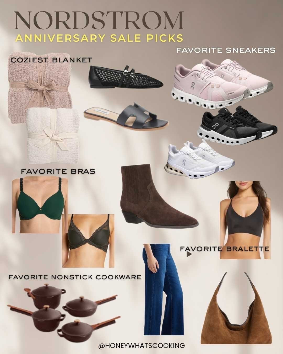 Nordstrom Anniversary Sale is happening now. No code needed. Here are my fave picks. 

Loveee the barefoot dreams blanket - there’s always one on my couch. 
The natori bras are amazing. Fit true to size. 
Love the true & co bralettes. 
On cloud sneakers are the best. I use them for my workout.  
Our place pans and pots / ￼ the only ceramic nonstick cook where I use when I’m cooking and nonstick that is. 
Steve Madden flats inspired by Hermes for a fraction of the cost.

Other face picks include - loose fit jeans, chocolate brown booties - perfect for fall, naturalizer mesh ballet flats, and the Madewell suede bag.