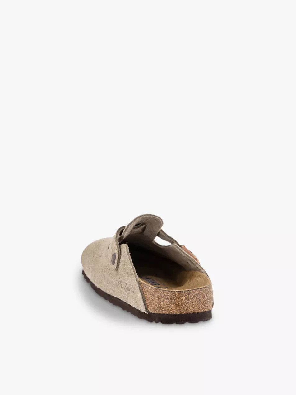 Boston logo-embossed suede clogs | Selfridges
