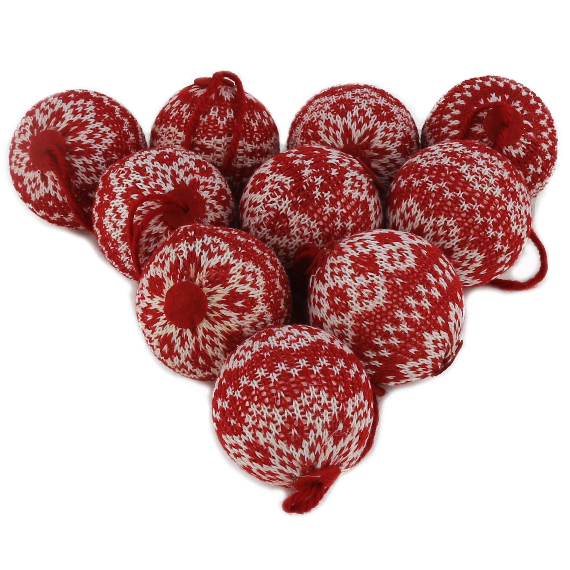 WEWILL 2.75" 10 PCS Red Knitted Sweater Christmas Ball Christmas Tree Ornaments Festival Xmas Party Gifts Decorations Snowflake Pattern | Amazon (US)