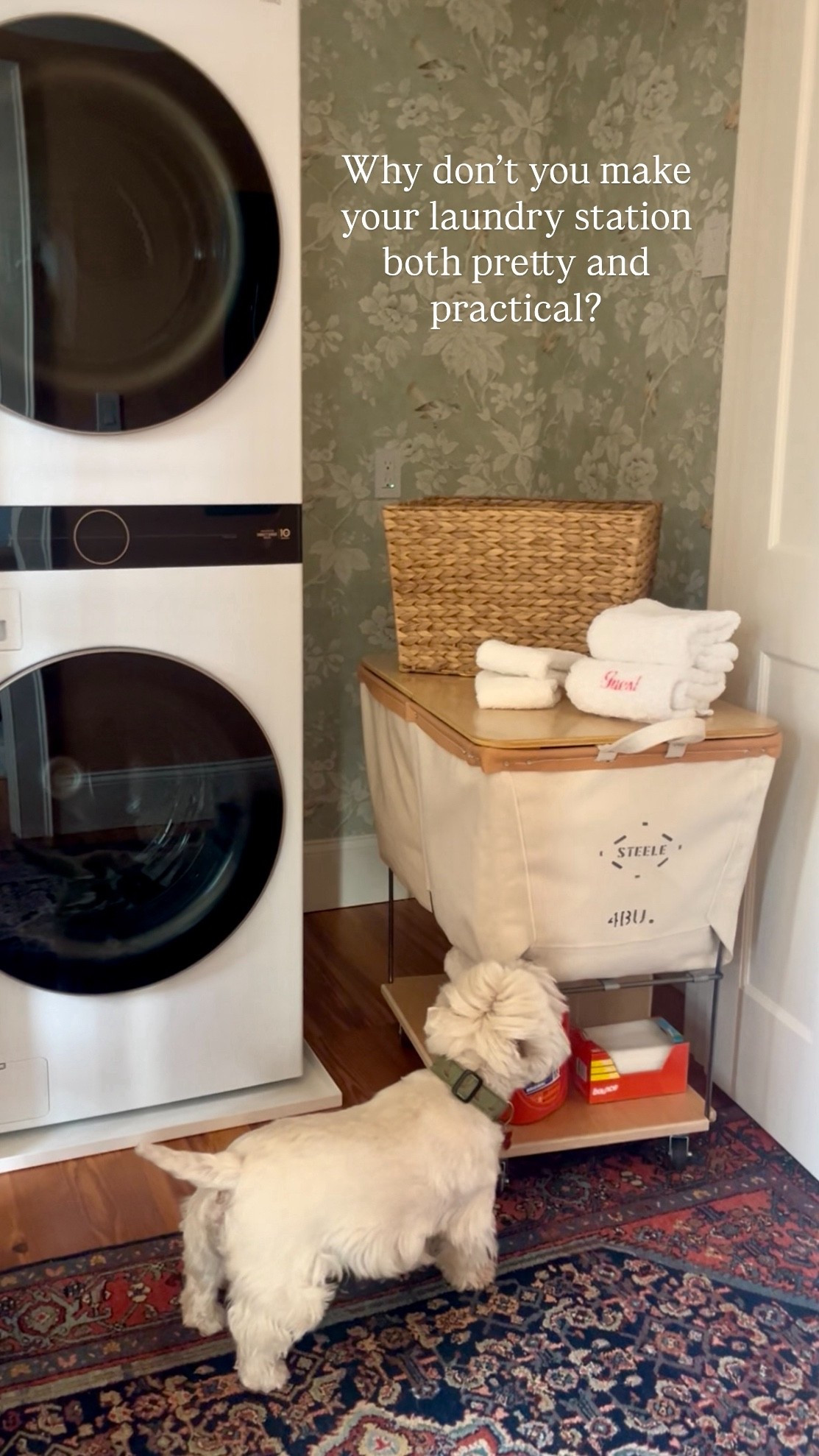 Make your laundry station pretty and practical! Steele Canas elevated cart for the practical - mine is the Large 4bu with vegetable tanned leather trim, added shelf and lid..  cart on sale now! 

#LTKSaleAlert #LTKHome #LTKSeasonal