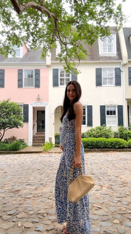 💫 code TAYLOR10 will work for 10% off this outfit (or anything at Social Threads) + free ship!! 

I love love love this blue floral dress that just got restocked! The perfect spring/summer maxi that’s a bump friendly dress, has adjustable straps, double lined and the prettiest details! Wearing my true size S!

Wore these sandals so much on our trip, which included lots of walking! No blisters and comfortable 🫶🏼 true to size.  

#LTKVideo #LTKbump #LTKfindsunder100