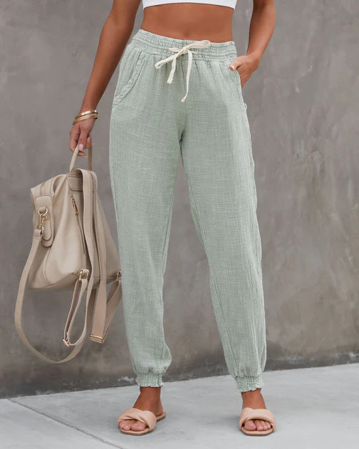 Isla Cotton Pocketed Mineral Wash Jogger Pants - Sage | VICI