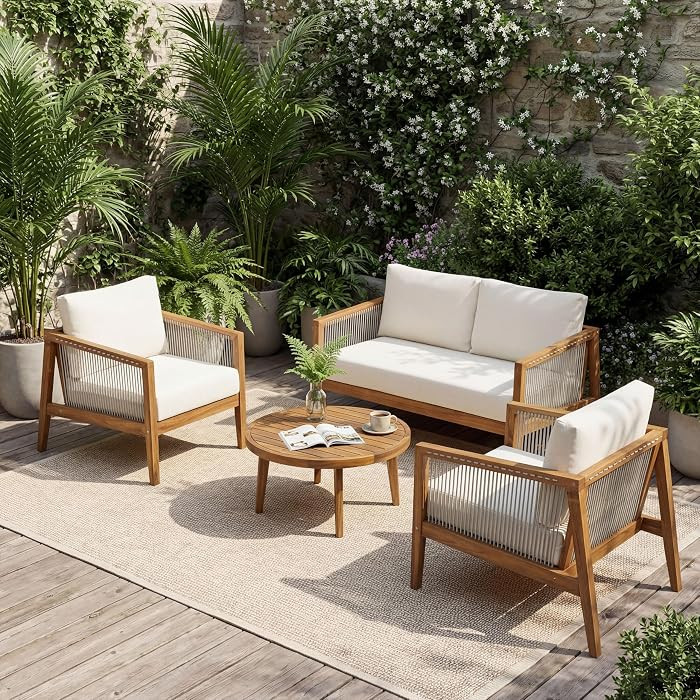 Christopher Knight Home Lalulu 4-Seater Patio Furniture Set with Cushion, 4 Piece Outdoor Acacia ... | Amazon (US)