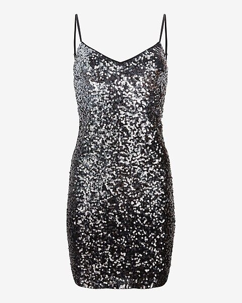 Ombre Sequin V-neck Mini Slip Dress | Express