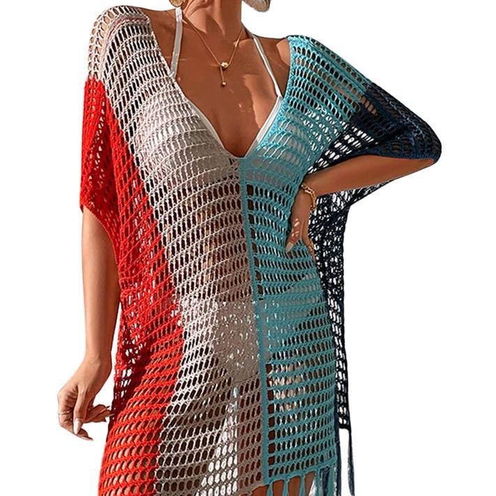 Swimsuit Coverup for Women Crochet Hollow See-through Bathing Suit Cover Ups Color Stitching Beac... | Walmart (US)