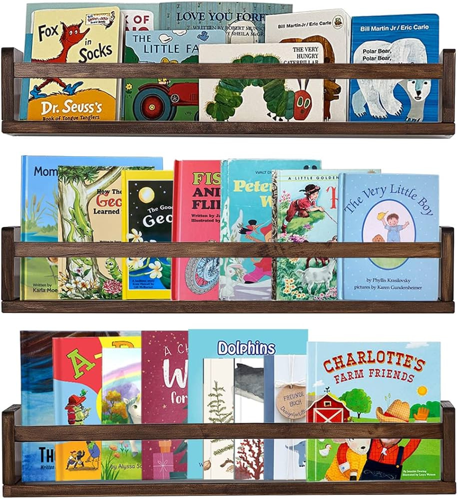 AZSKY Nursery Book Shelves 24 in Set of 3 Walnut Floating Bookshelf for Kids Room Wall Mounted Fl... | Amazon (US)