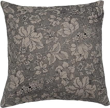 Creative Co-Op 20" Square Cotton Slub Floral Pattern Pillow, 1 Count (Pack of 1), Black & Cream | Amazon (US)