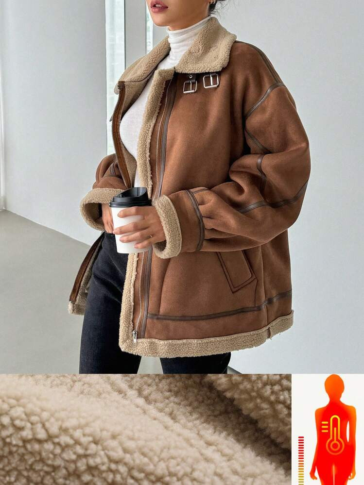 DAZY Giacca Da Donna In Camoscio Composito Termicamente Imbottita, Regolare, Invernale, Abbigliamento Invernale Da Donna, Cappotto Invernale Da Donna, Abbigliamento Autunnale Da Donna, Foderato In Pile | SHEIN