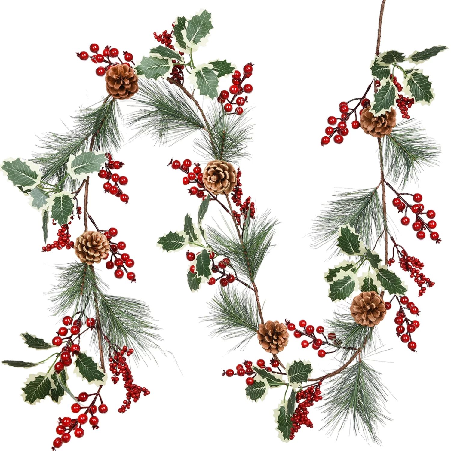 Gomaty 6ft Red Berry Christmas Garland with Pine Cone, Artificail Greenery Garland with Pine Leav... | Walmart (US)