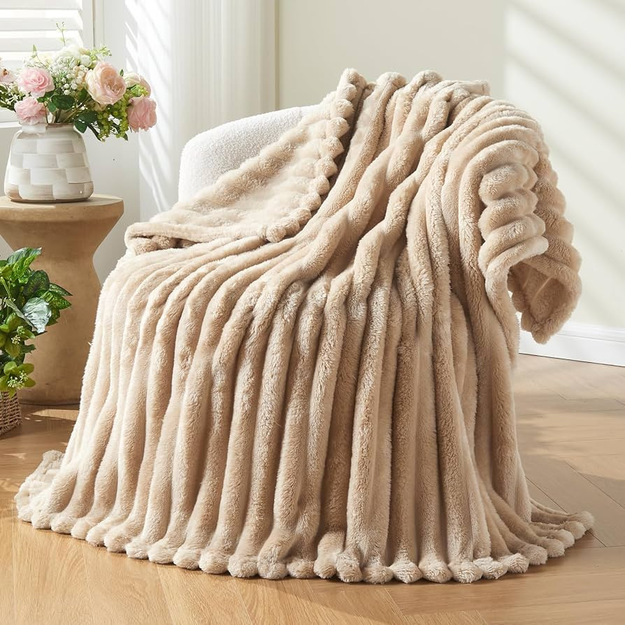 NEWCOSPLAY Super Soft Throw Blanket Brown Premium Silky Flannel Fleece 3D Ribbed Jacquard Lightwe... | Amazon (US)