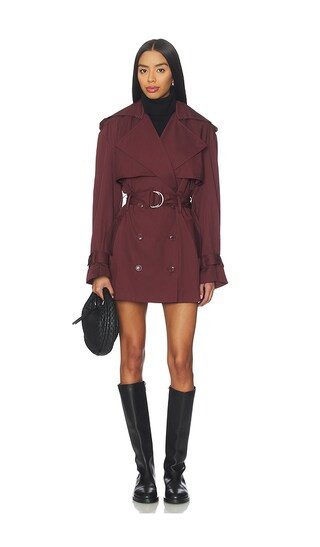 Bardot Aster Short Trench Coat in Red. - size 2 | Revolve Clothing (Global)