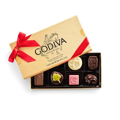 Godiva Red Ribbon Gold Assorted Chocolate Gift Box, Belgian Dark and Milk Chocolates with Pralinés, Ganaches & Caramels, Gourmet Valentine's Day Gift, Kosher, 8 Pc | Amazon (US)