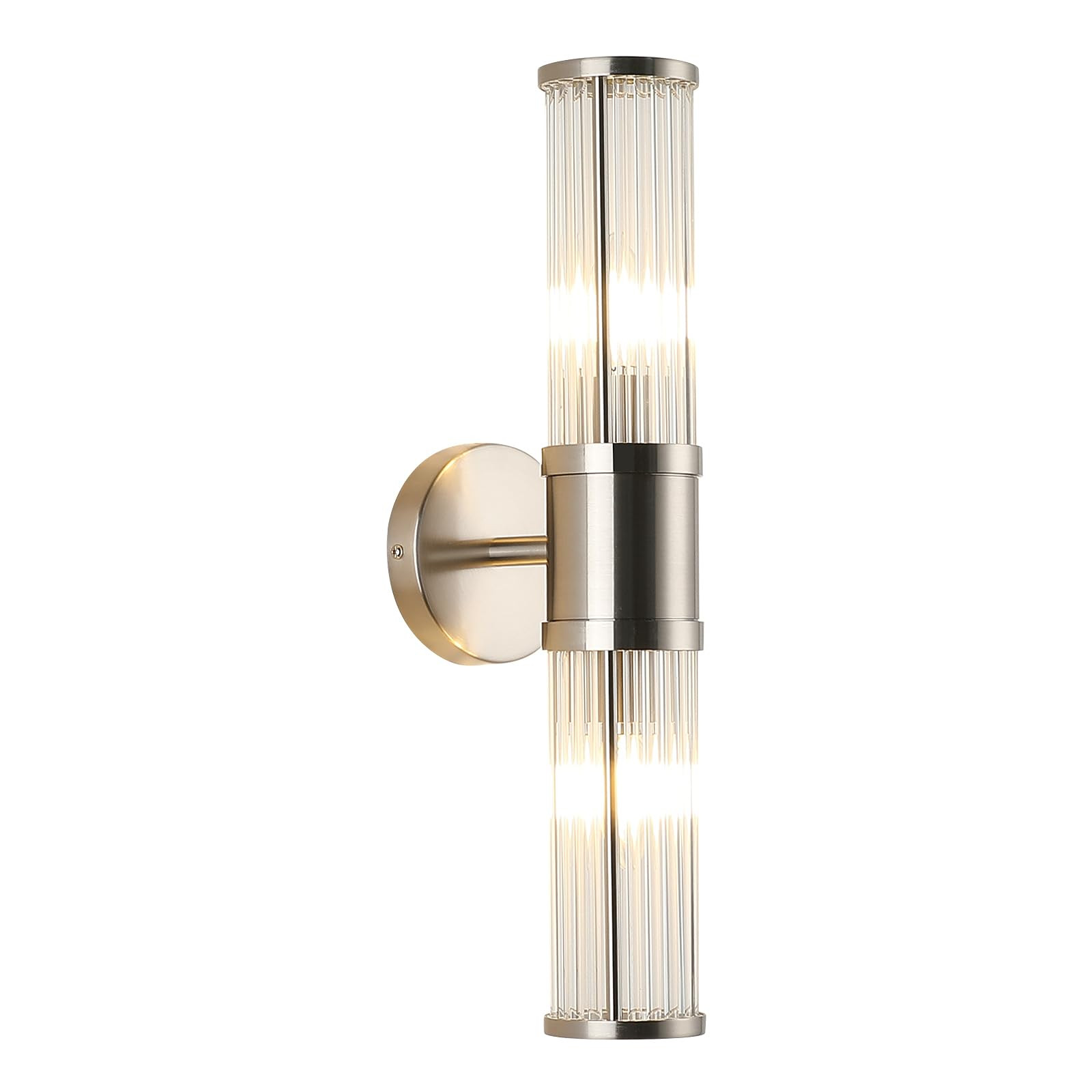 Brushed Nickel Wall Sconce with Glass Rods - Modern Industrial Vanity Light Fixture, E12 Candelabra Base for Bathroom, Bedroom & Hallway (Bulbs Not Included) | Amazon (US)