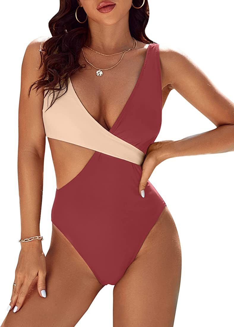 Blooming Jelly Womens One Piece Cutout Swimsuits Sexy High Cut Bathing Suits Cheeky Color Block M... | Amazon (US)
