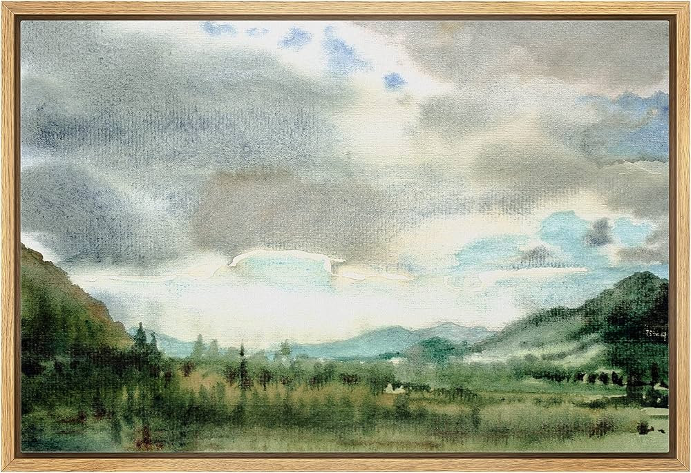 wall26 Framed Canvas Print Wall Art Cloudy Blue Sky Green Forest Valley Nature Wilderness Illustr... | Amazon (US)